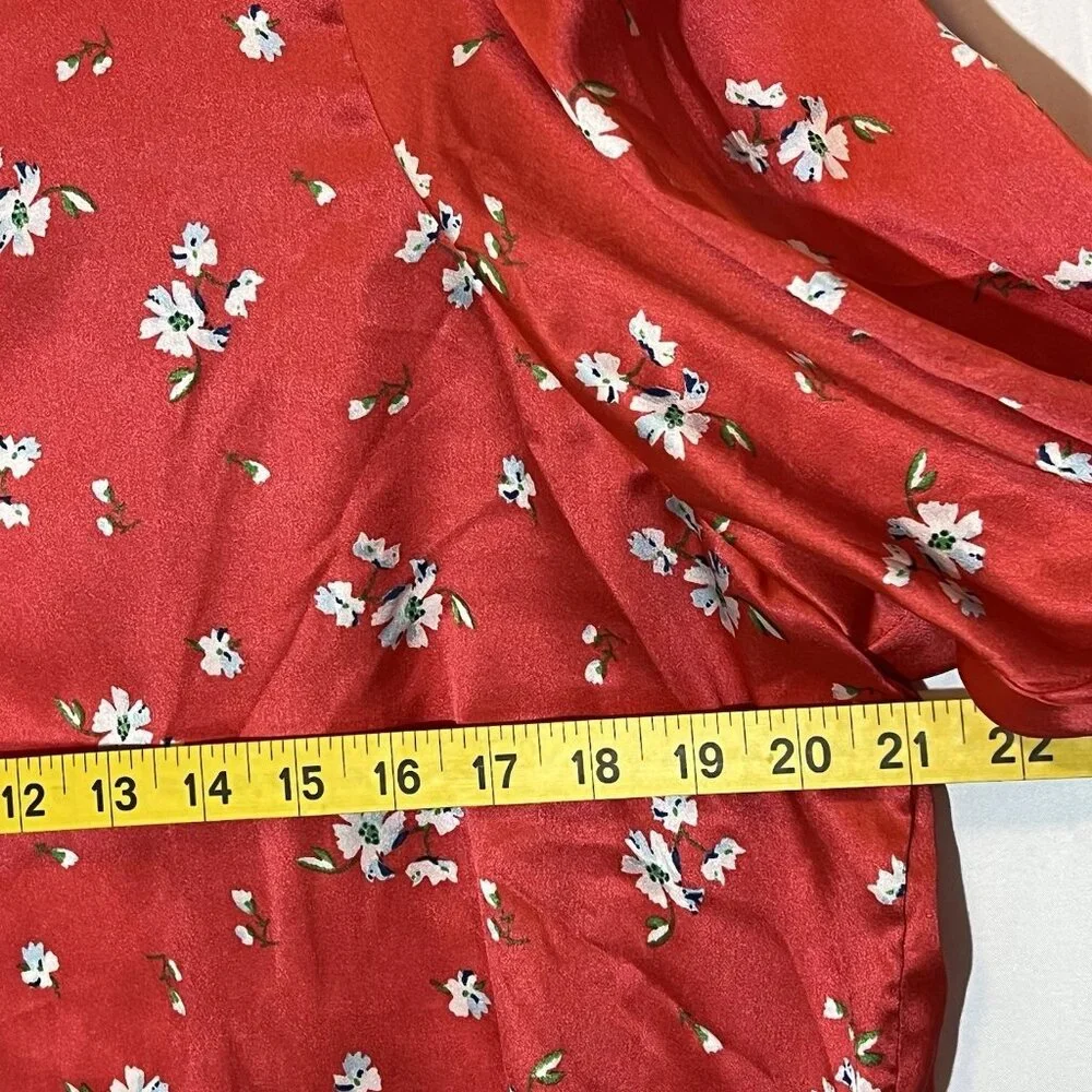 asos Women’s Top Size 2 Red Floral Blouse Long Sleeve Open Back Christmas - Picture 7 of 13